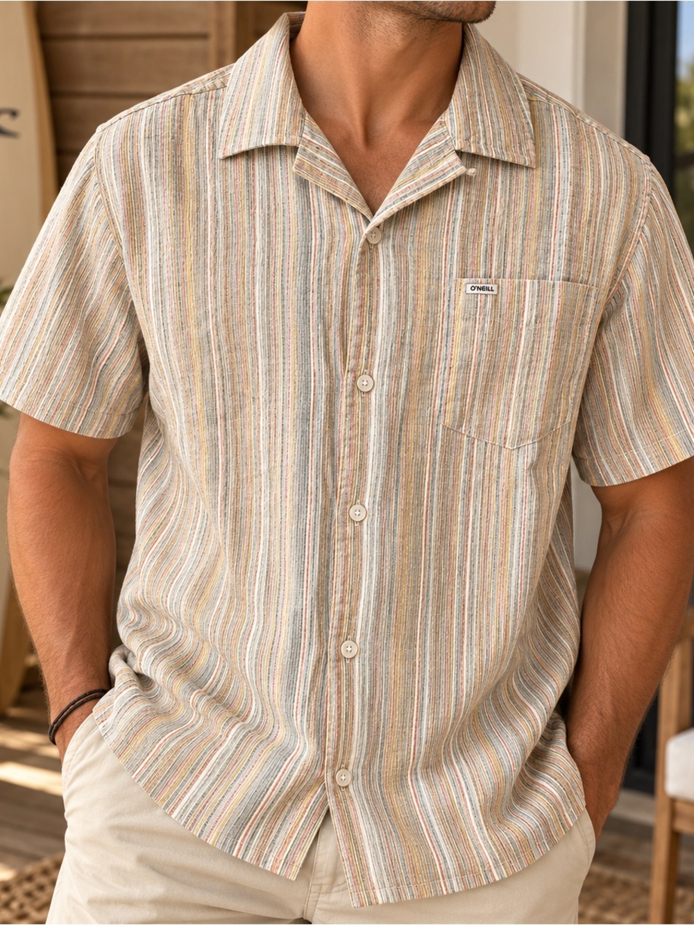 Medium | O’Neill | Golden Striped Button-Up Shirt Organic Cotton